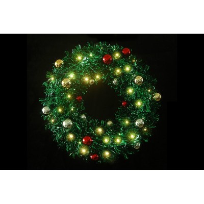 NATALUNA CORONA DI NATALE CON SFERE E 30LED BIANCO CALDO M.8  DIAM.40 CM.