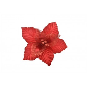 NATALUNA FIORE DI NATALE CON GLITTER DI COLORE ROSSO CM. 35x30