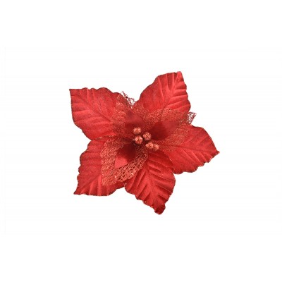 NATALUNA FIORE DI NATALE CON GLITTER DI COLORE ROSSO CM. 35x30